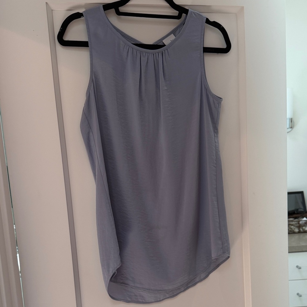 CAbi Light Blue Sleeveless Gathered-Neck Blouse